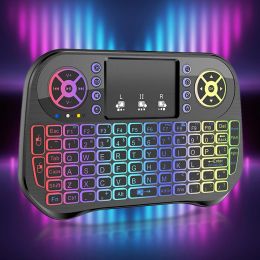 Keyboards I10 Mini Wireless Keyboard Rechargeable Keyboard 7 Colour Backlit 2.4G Air Mouse Russian English Keyboard For Android TV Box PC