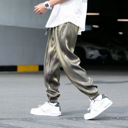 Pants Loose Casual Pants Man Joggers Elastic Waist Sweatpants Summer Glossy Ice Silk Harem Pants Streetwear Unisex Bound Feet Trouser