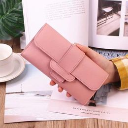 Wallets Ladies Wallet Female Long Tri-fold Flap Korean Version Of Small Fresh Students Change Bit Multifunctional Buckle Leather