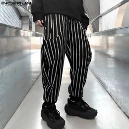 Pants INCERUN 2023 Korean Style Men's Personality Pantalons Striped Tapered Leg Long Pants Fashionable Casual Allmatch Trousers S5XL