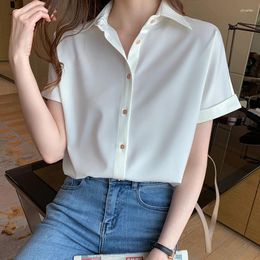 Women's Blouses Real S Summer White Short-sleeved Shirt Women Design Sense Niche Retro Loose Versatile Satin Tops