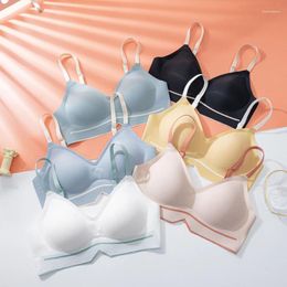 Bras Seamless Underwear Women's Thin Section Without Rims One-piece Colour Contrast Small And Comfortable Push-up Beautiful Back Bra