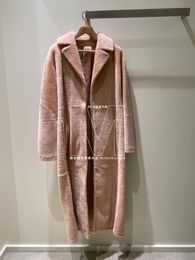 Women Coats Winter loro Pink Wool and Real Mink Fur Integrated Long Coat piana