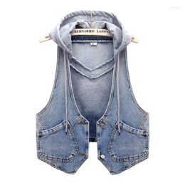 Women's Vests Fashion Design Denim Vest Female Summer Autumn Sleeveless Short Jacket Hooded Loose Korean Waistcoat Outerwear