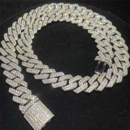 Collane con ciondolo Stock Iced Out Vvs Moissanite Bracciale cubano Argento 925 Bling Moissanite Diamante Catena a maglia cubana Collana di gioielli da uomo Hip Hop 240302