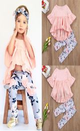 Kids Clothing Cotton Tshirt Top Short Sleeve Pants Flower Floral 2PCS Toddler Kids Baby Girls Outfits Clothes Sets4016371