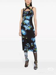 Avrupa Moda Tasarımcısı Tasarımlar 2024 Yeni Morning Glory Asma Boyun İpek Elbise