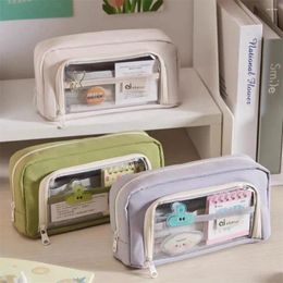 Large Capacity Pencil Bag Transparent Window Zipper Pouch Stationery Pen Organizer Multi Layers Case