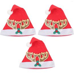 Berets 3 Pcs Christmas Decorations Xmas Hats Ornaments Cap Antlers Fabric Unisex Santa Plush Women