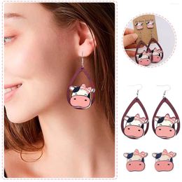 Necklace Earrings Set Cute Cow Wooden And