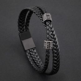 Charm Bracelets The trend of high-end black leather woven bracelets with niche designs for male and female students Japanese and Korean cool hip-hop couple bracelets