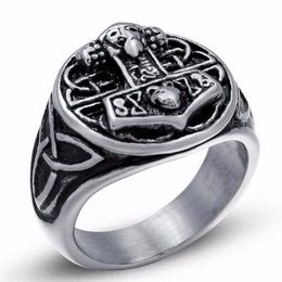 whole 2018 Fashion Jewelry Bague Odin 's Symbol Of Norse Viking Hammer Ring Biker Stainless Steel Rings For Men 6C0274215S