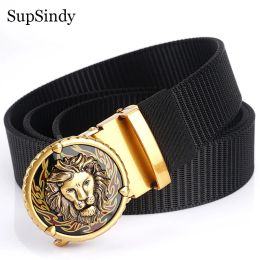 Belts Supsindy Man's Nylon Belt Gold Lions Metal Automatic Canvas Belts for Men Fashion Jeans Waistband Black Male Strap