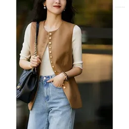 Women's Vests Spring Summer Women Fashion Front Buttons Cropped Waistcoat Vintage O Neck Sleeveless Female Outerwear Chic Vest Tops M554