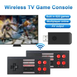 Consoles New 8 Bit Gmae Stick TV Game Console Wireless Controller Build In 620 Classic Video Games Double Players Support AV Output