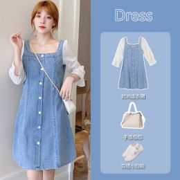 Dresses 3150# Nursing Maternity Clothing Loose Stylish Denim Dress for Pregnant Women Pregnancy Nursing Dress