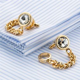 Luxury Crystal Brass Chain Cufflinks for Mens Jewellery Buttons Top Quality Cuff Links Man Wedding Gifts Gemelos Z559 240301