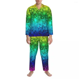 Men's Sleepwear Pyjamas Men Rainbow Glitter Sparkle Room Nightwear Metallic Sequins 2 Pieces Vintage Pyjama Sets Romantic Oversized Home