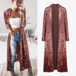 Cardigans Women's Autumn Velvet Long Kimono Cardigan Velour Long Sleeve Solid Outwear Tops Spring Fashion Coat Female Casual Cardigan