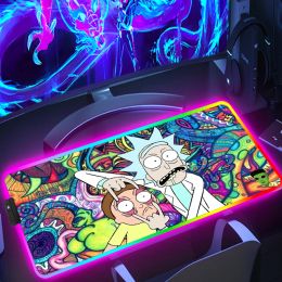 Pads RGB Mouse Pad Rickes Desk Mousepad Mats Gamer Pc Accessories Anime Gaming Mat 900x400 Mause Xxl Computer Large Carpet Pads Game