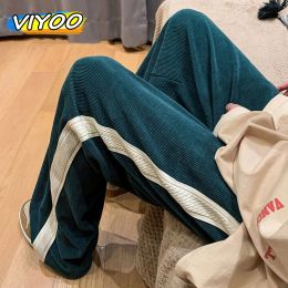 Pants Men's Corduroy Pants Black Drawstring Striped Mopping Wide Leg Straight Baggy Sweatpants Track Casual Trousers Korean Style