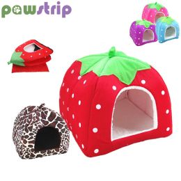 Mats pawstrip 5 Colours Strawberry Dog Bed House Hamster Rabbit Bed Folding Cat House Soft Warm Pet Kennel For Small Dog Cats SXXL
