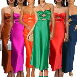 Dress Satin Slip Sleeveless Backless Maxi Dress Women 2023 Y2k Summer Bodycon Elegant Sexy Outfits Ladies Birthday Party Club Sundress