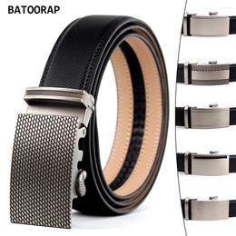 Belts BATOORAP Leather Belt For Men Alloy Auto Grey Series Buckle Black Cowhide Jean Wasit Strap Male Classic High Quality Ratchet