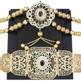 Sunspicems Gold Colour Morocco Jewellery Caftan Belt Shoulder Chest Chain Women Belly Chain Body Jewellery Bride Wedding Accessories 240227