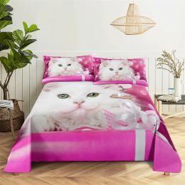 sets Cute Cat Bedding Sheet Home Digital Printing Polyester Bed Flat Sheet With Pillowcase Print Bed Sheet