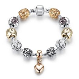 Charm Bracelets Charm Bracelets Sier Gold Plated Flower Girls Pan Dora Design Star Love Heart Shaped Crystal Beads Charms Bangles Fash Dhxvp