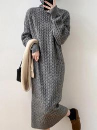 Casual Dresses TARUXY Knitted Long Dress Women Loose Sleeve Turtleneck Pullover Femme Retro Elegant Warm Sweater Womens Knitwear Cover Up