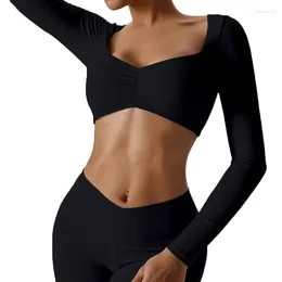 Active Shirts Sexy Long Sleeve Yoga Clothes Gym Top Women Breathable Fitness Sports Quick Dry Crop Tops Sportswear Running Workout