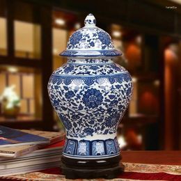 Bottles Jingdezhen Porcelain Antique Blue And White Flower Jar Modern Home Decoration Ceramic Temple Vase