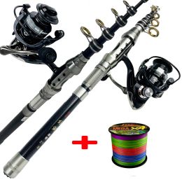 Combo Carbon Fiber Spinning Fishing Rod and Reel Combo 1.5/1.8/2.1/2.4m Telescopic Carp Fishing Pole Spinning Reel With Fishing Line