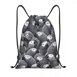 Shopping Bags African Grey Parrot Pattern Drawstring Backpack Sports Gym Bag For Women Men Psittacine Birds Sackpack