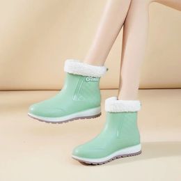 green rain shoes women candy color ankle rainboots womens soft comfortable rainshoes female galoshes waterproof shoes 240228