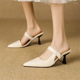 Slippers PXELENA Mature Sexy Lady Slides Pointed Toe Slip On Women Mules Large Size 34-45 High Heels Shoes 2024 Summer Party OL