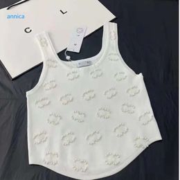 Women's T-Shirt designer 2024 women summer knit tee tops pearl inlay cotton crop top t-shirt clothing high end sexy pullovers vest NDRE25455