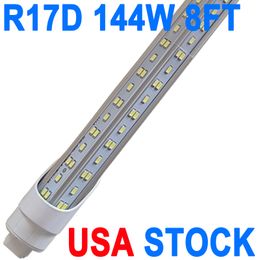 R17D/HO 8FT LED Bulbs, V Shaped 4 Row Clear Cover 144W 6500K Cold White T8 8FT Tube Light with R17D Rotatable Base, 8FT R17D LED Bulbs Shop Warehouse Garage Barn crestech