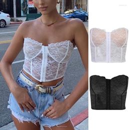 Women's Tanks Womens Sexy See-Through Floral Lace Corset Crop Top Strapless Hook Front Overbust Lingerie Bustier Open Back Solid Colour F0T5