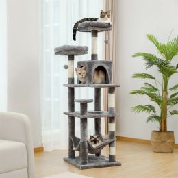 Scratchers MultiLevel Cat Tree with Hammock Scratching Posts Wood Cat Tower Cat Condo with Perch Cat Furniture Kitten Toys Pet Items