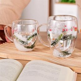 Wine Glasses Heat Resistant Borosilicate Double Layer Glass Household Milk Juice Cup Simple Transparent Christmas Snowflake Coffee