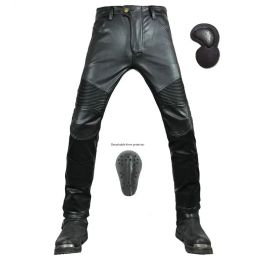 Pants Motorcycle PU Leather Pants Men With Protective Gear Dropresistant Straight Trousers Windproof Motocross Riding Joggers XS3XL