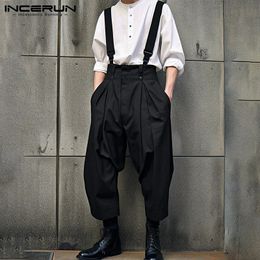 INCERUN Men Jumpsuits Solid Color Loose Joggers Casual Straps Rompers Streetwear Fashion Leisure Overalls Pants S5XL 240228