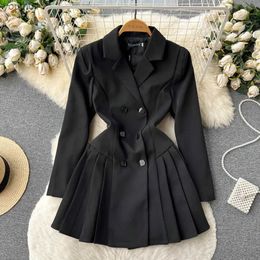 Basic Casual Dresses Basic Casual Dresses Designer Double Breasted Blazer Dress French Notched Long Sleeve Chic Slim Black Mini Short Casual Vestidos 240302