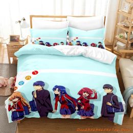 sets New Toradora Bedding Set Cartoon Anime threepiece set Adult Kid Bedroom Duvetcover Sets 3D Kawaii Girls roupa de cama casal
