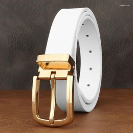 Belts White Designer 2.9CM Leisure Men Pin Buckle Waist Strap Genuine Leather Young Boys Jeans Cintos Masculinos