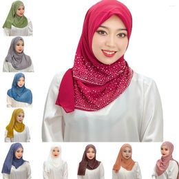 Ethnic Clothing Fashion 100cm Women Muslim Chiffon Rhinestone Hijab Square Scarf Turban Arab Bandana Foulard Shawl Headscarf Headhand Wrap