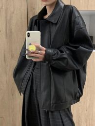 Jackets 2023 Outerwear Faux Leather Coat Winter Oversize Black Leather Jacket Women Casual High Street Moto Biker Zipper Jacket Female